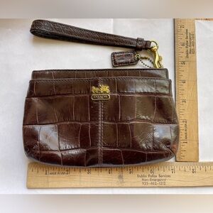 Coach Brown Croc Embossed Wristlet